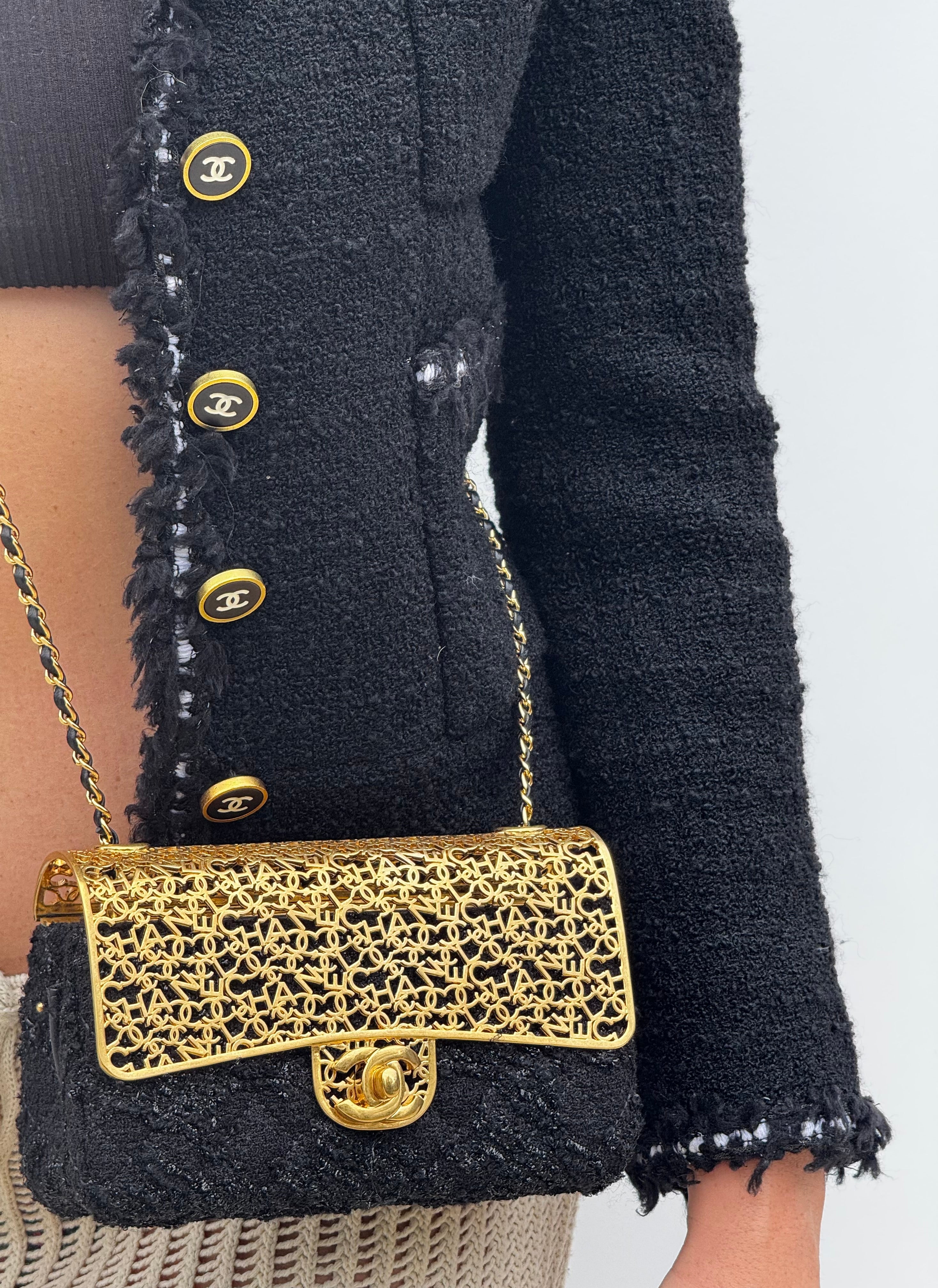 Chanel 2022 Limited Edition Tweed Mini Cage Minaudiere Crossbody