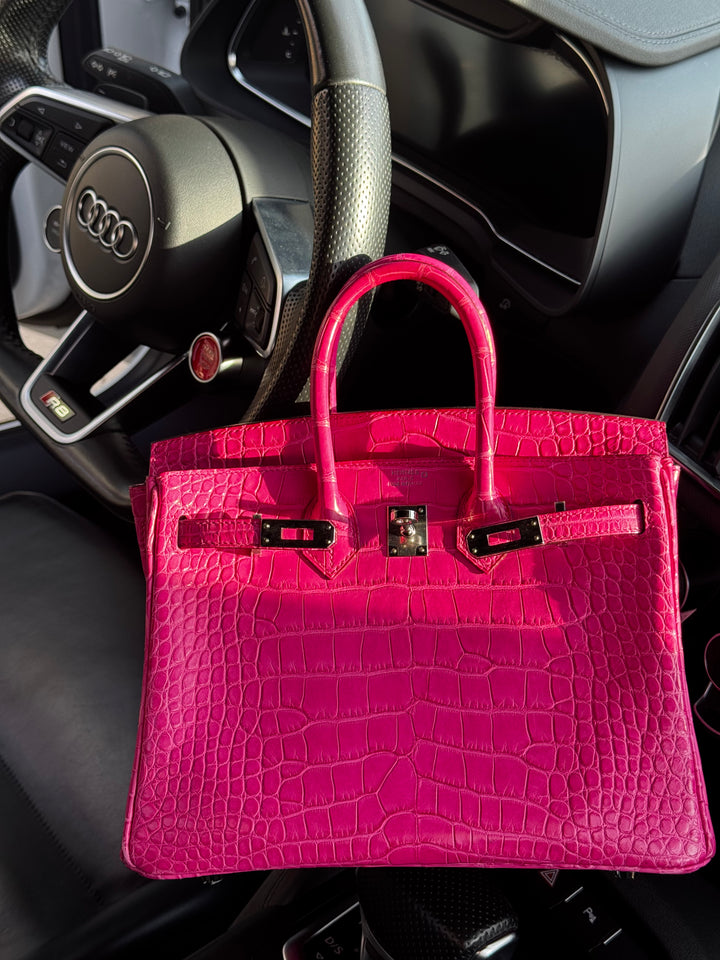 Hermès Birkin 25 Matte Alligator Rose Shocking Palladium Hardware 2019