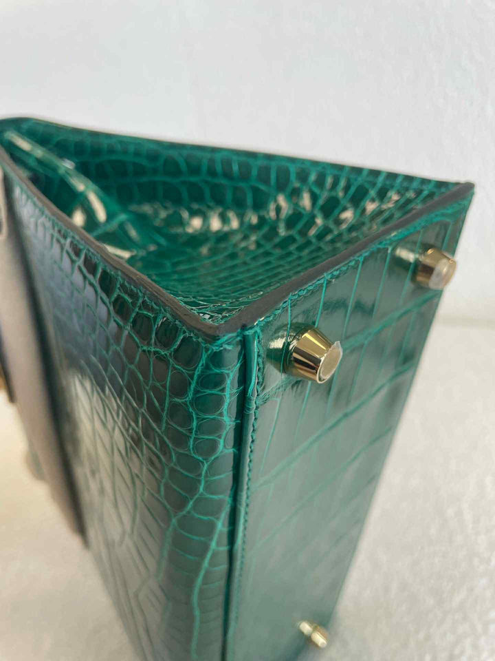 Hermes 2019 Emerald Green Shiny Alligator Kelly 25 Sellier