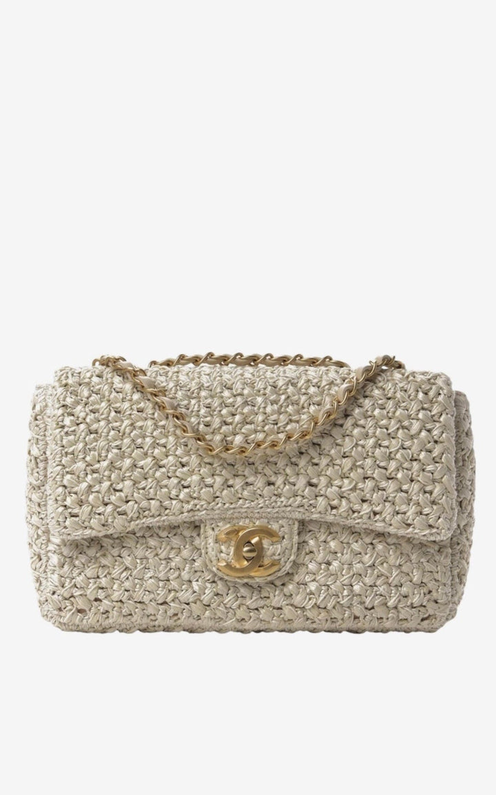 Chanel Raffia Crochet Flap Tan Matte Gold Hardware 18C