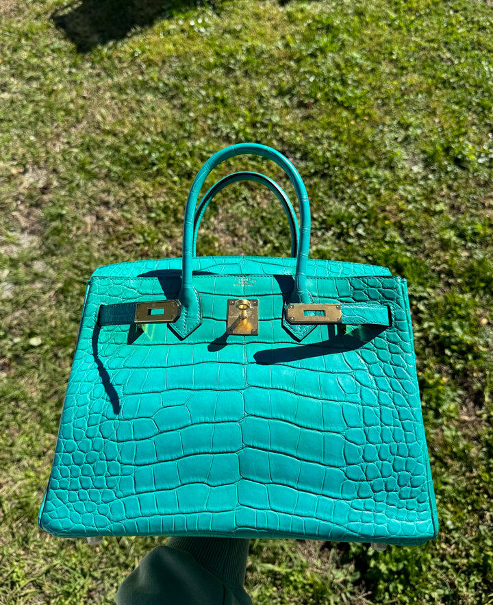 Hermes Matte Croc Blue Paon Birkin 30