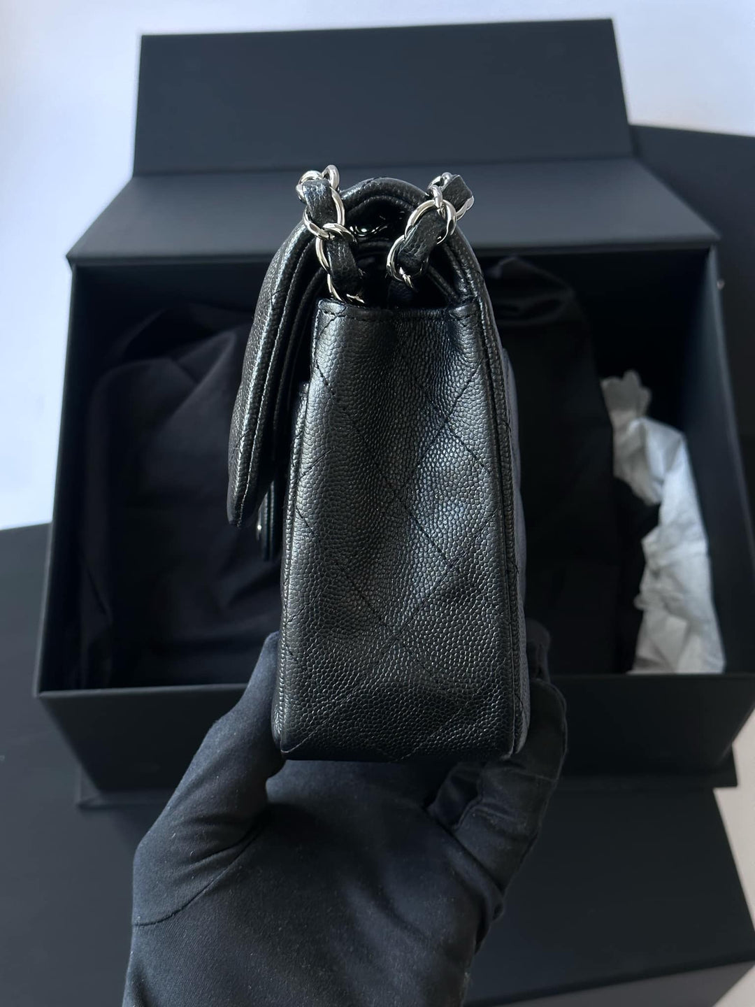 Chanel 18C Small Black Caviar Iridescent Classic Flap Bag + RHW