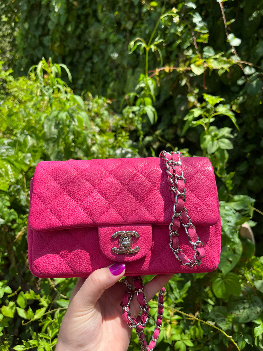 Chanel Hot Pink Caviar Mini Rectangular Flap Bag