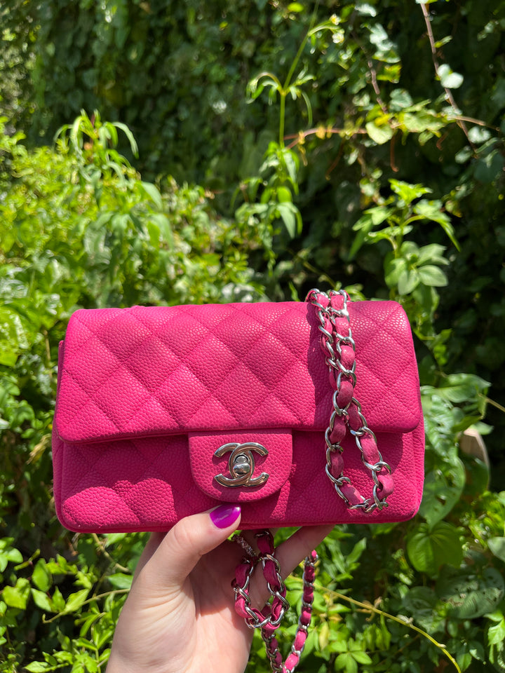 Chanel Hot Pink Caviar Mini Rectangular Flap Bag