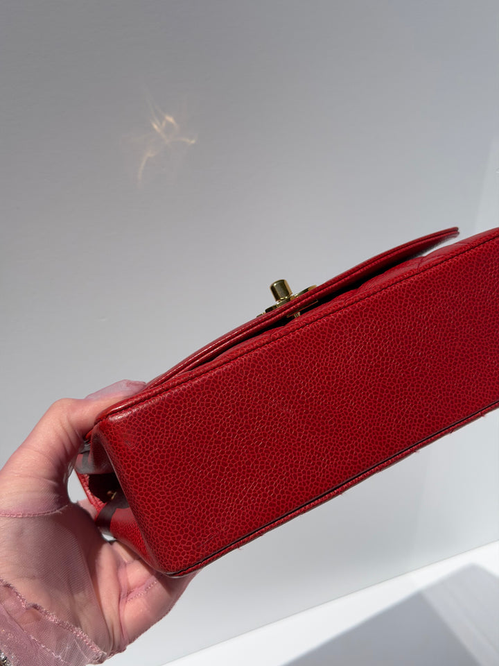 Chanel Small Diana Flap Bag Caviar Red 24K Plated Gold Hardware 1994