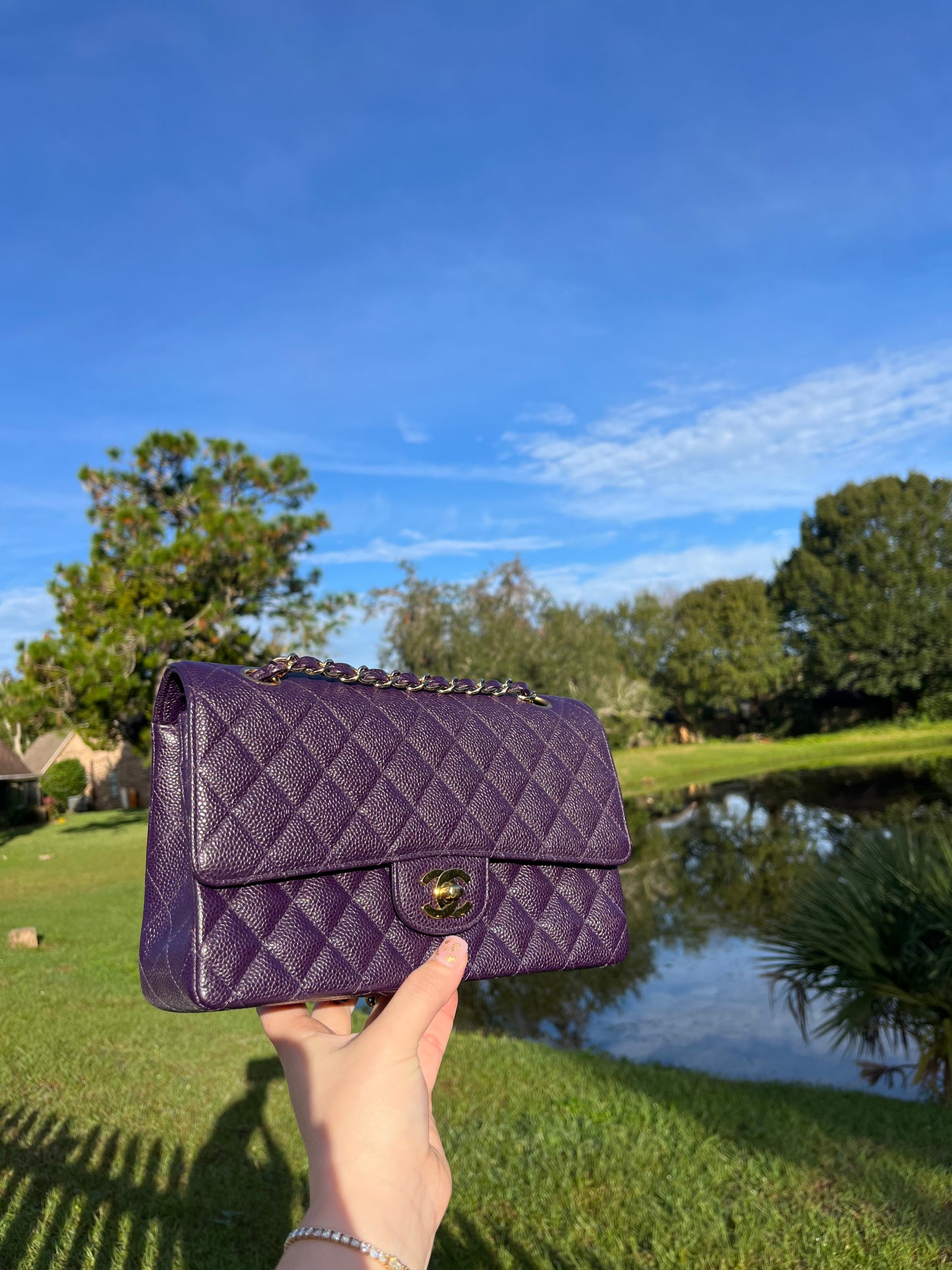 Chanel Purple Medium Vintage Caviar Classic Flap