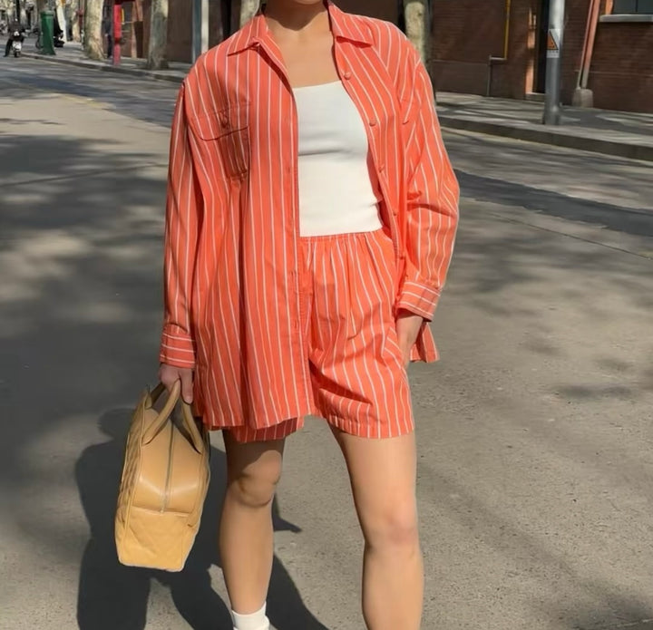 Chanel Vintage 1980s Orange Striped Top & Bottom Set