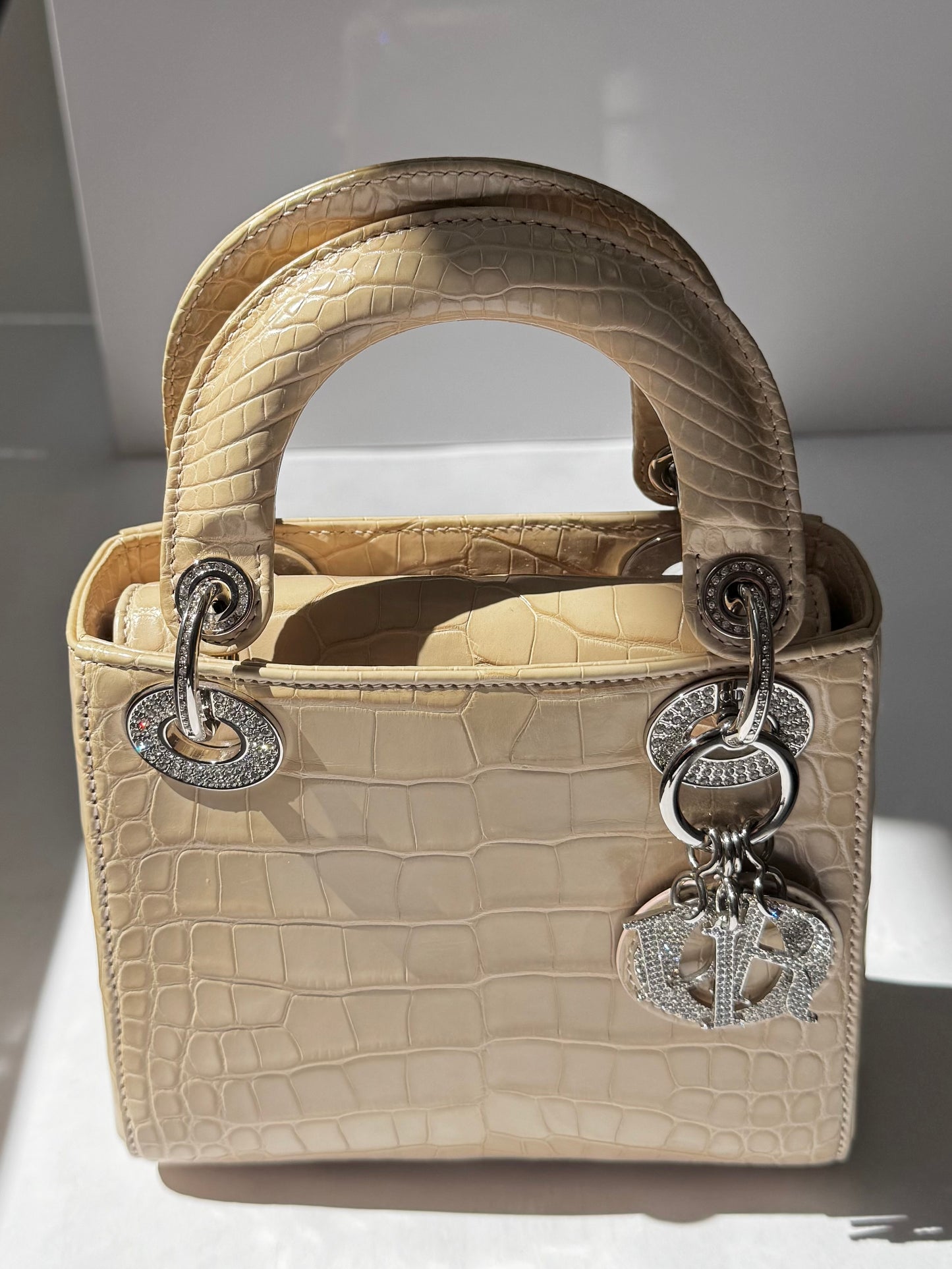 Lady Dior Ivory Crocodile Mini Top Handle