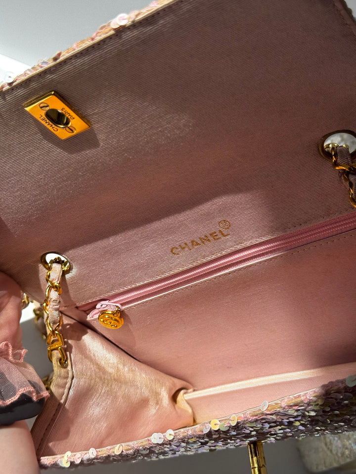 Chanel 1992 Medium Pink Sequin Flap Bag