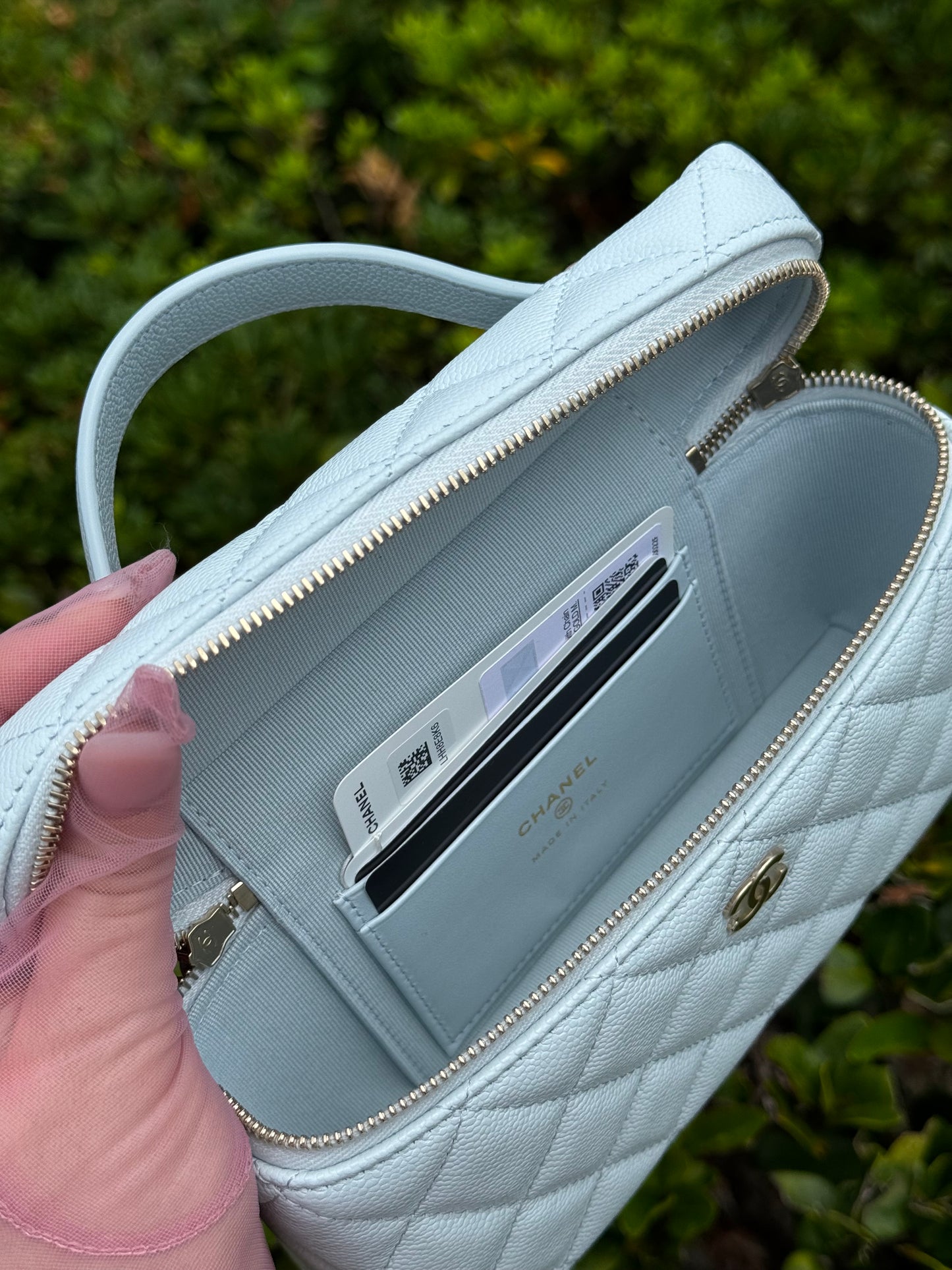 Chanel 25S Light Blue Caviar Slim Vanity Bag