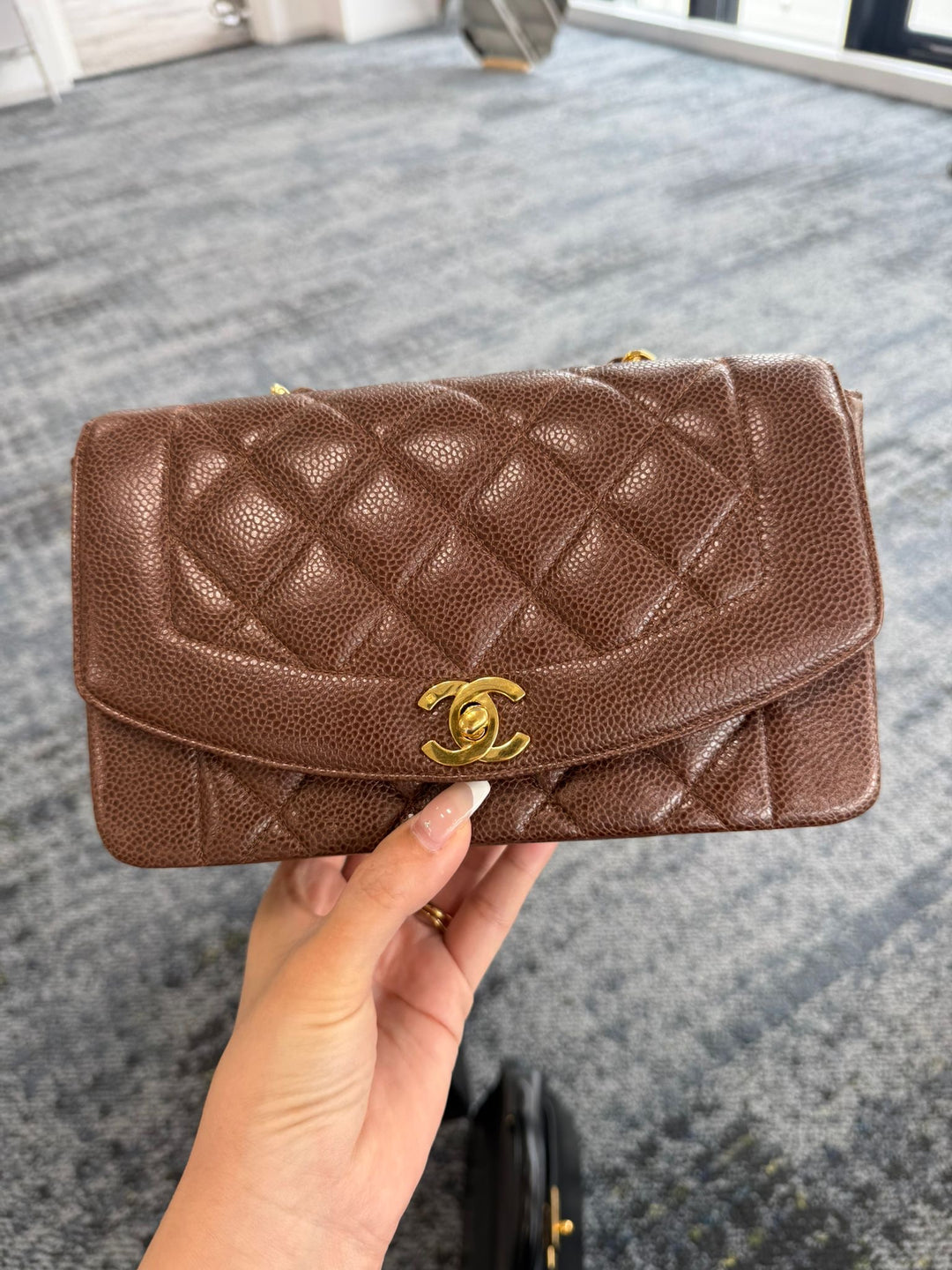 Chanel Small Diana Flap Bag Caviar Brown 24K Plated Gold Hardware 1994