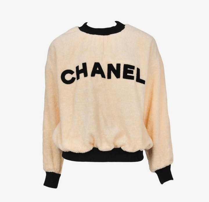 Chanel 1992 Runway Terrycloth Ivory Sweater