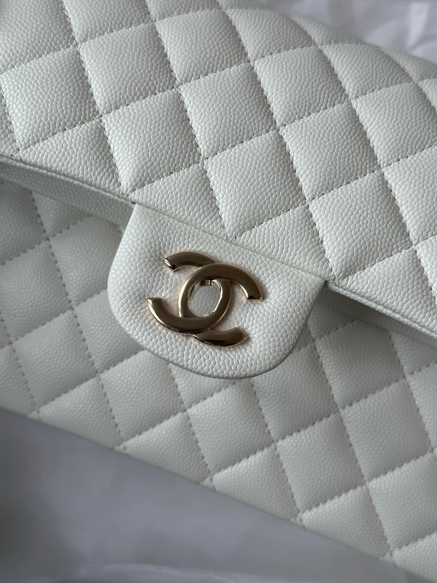 Chanel 22S Snow White Medium Caviar Double Flap Bag