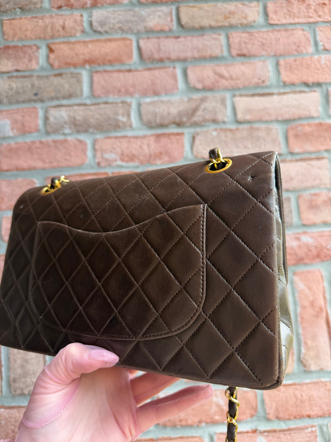 Chanel Medium Classic Flap Bag Lambskin Brown 24K Plated Gold Hardware 1994