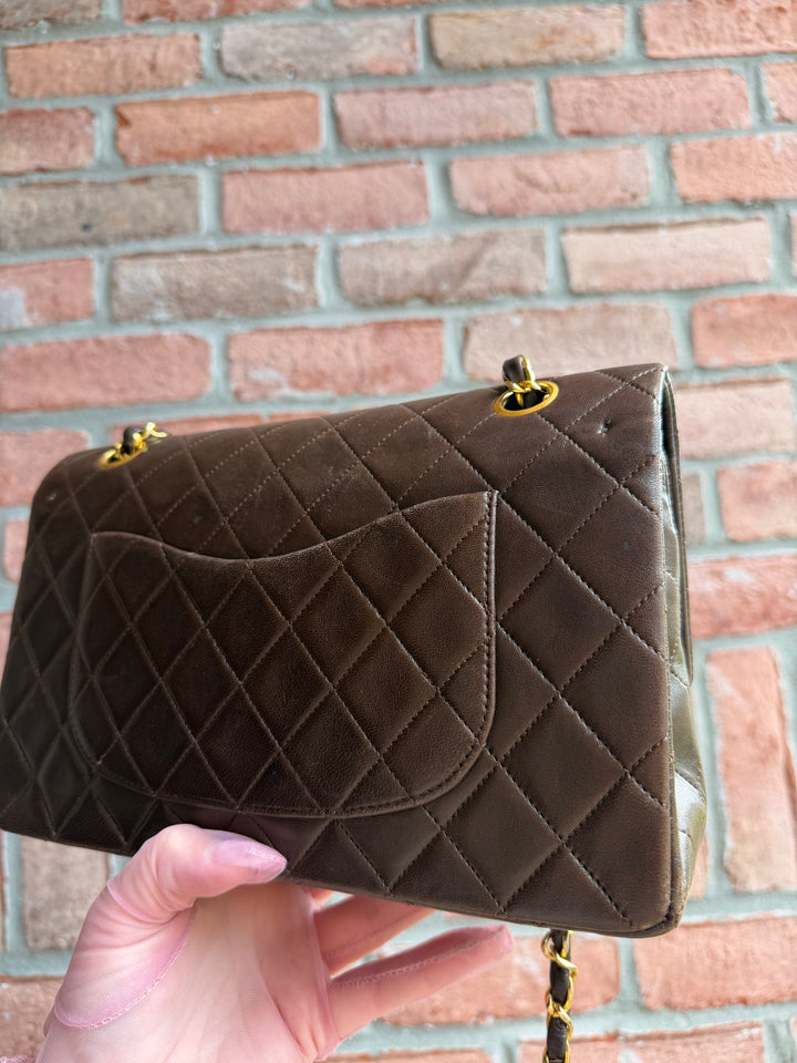 Chanel Medium Classic Flap Bag Lambskin Brown 24K Plated Gold Hardware 1994
