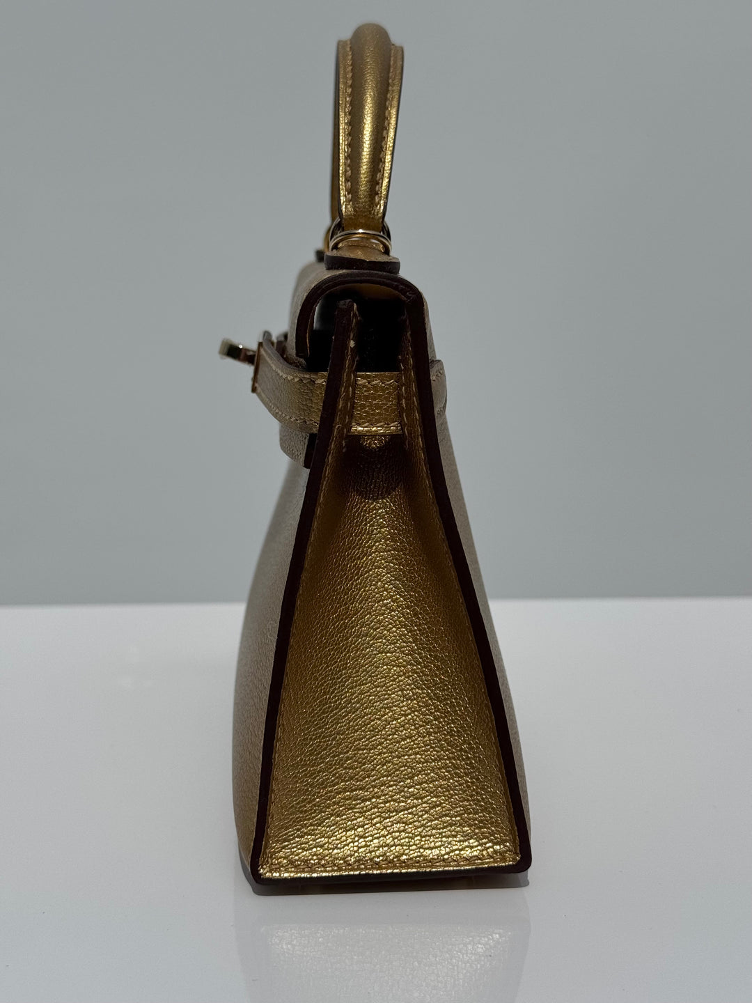 Hermes Mini Sellier Gold Metallic Chevre Dore Kelly 20