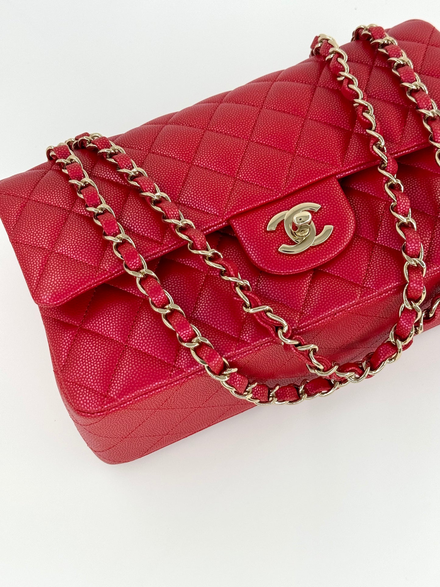 Chanel 21S Red Iridescent Medium Caviar Flap Bag