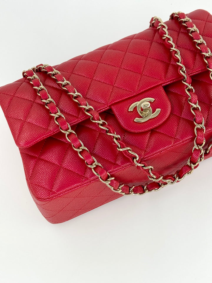 Chanel 21S Red Iridescent Medium Caviar Flap Bag