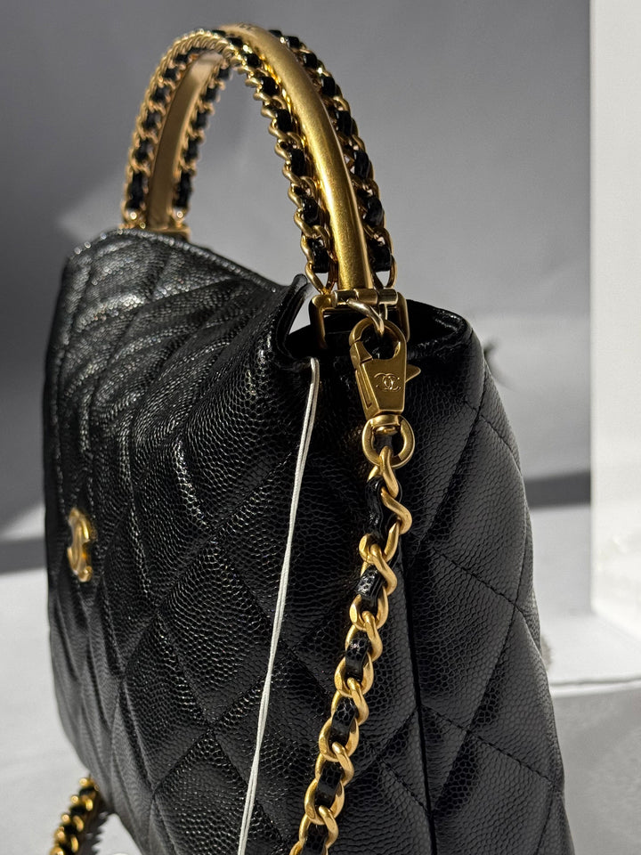 Chanel Top Handle Caviar Clutch With Chain Black Gold Hardware 2024