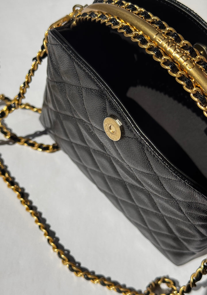 Chanel Top Handle Caviar Clutch With Chain Black Gold Hardware 2024