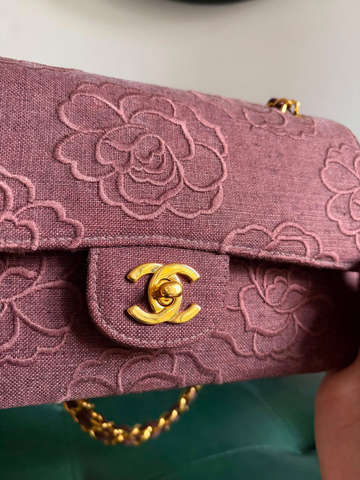 Chanel Classic Flap Small Camellia Burgundy 24K Gold Hardware 1997