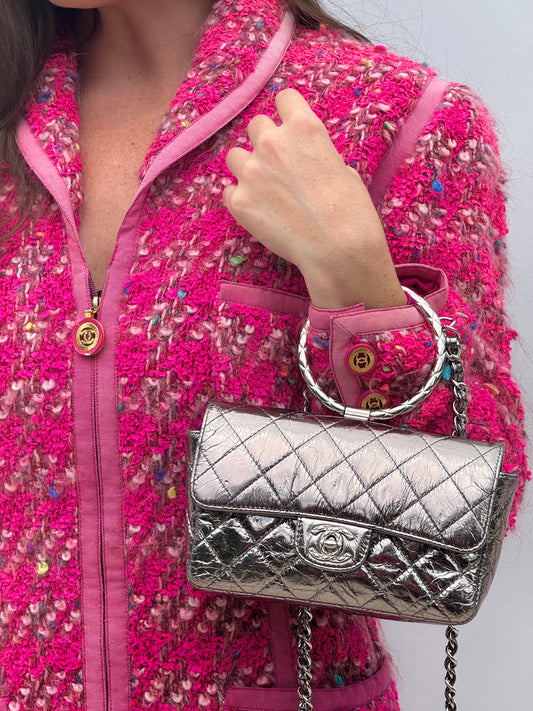 Chanel Metallic Calfskin Mini Ring Handle Flap Bag