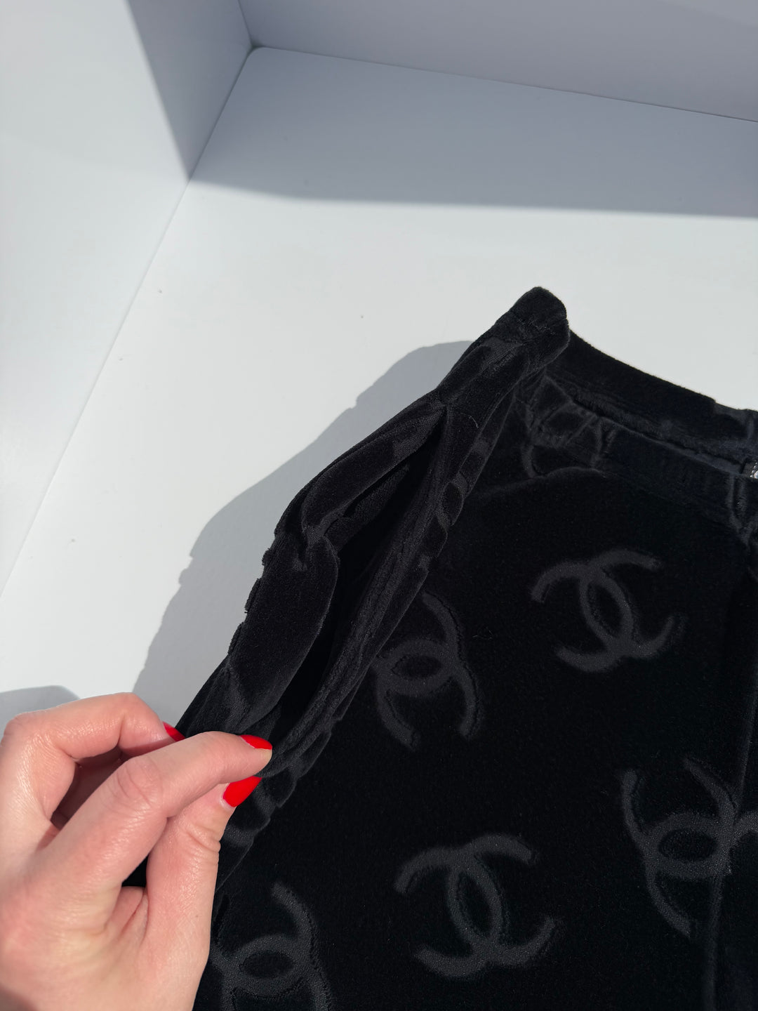 Chanel Spring 1996 Black Velour Top and Bottom Set