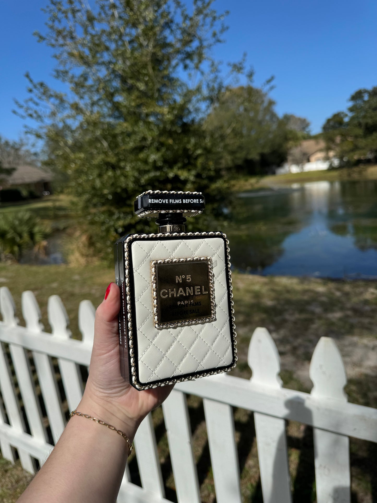 Chanel Black Quilted Leather and White Perspex Perfume Bottle Minaudiere