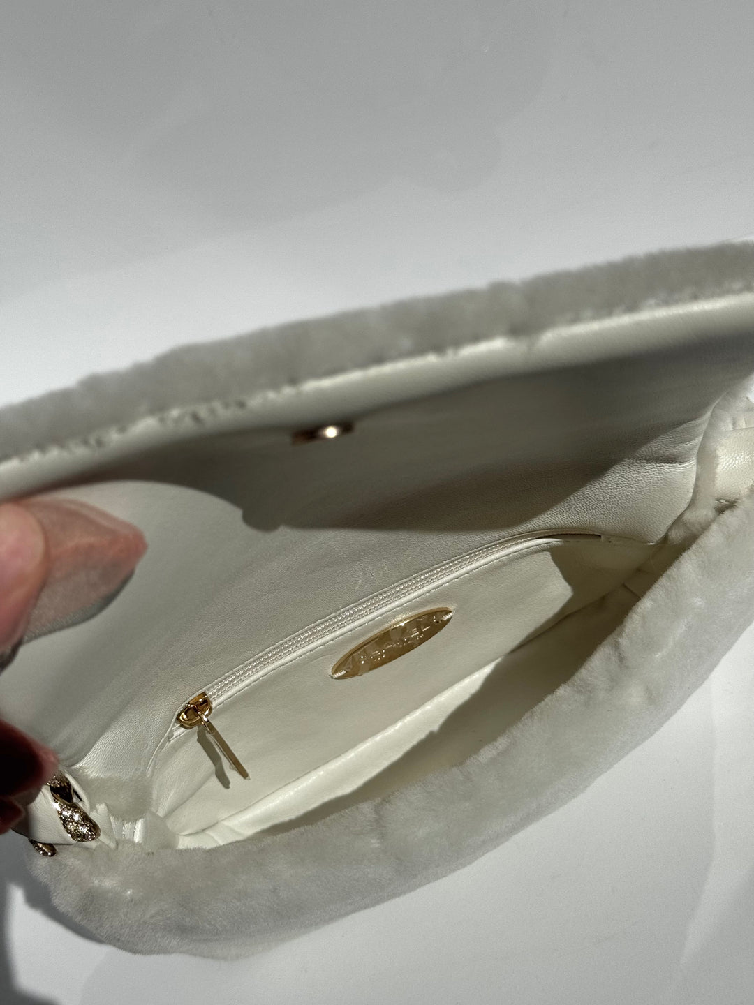 Chanel Shearling & Strass Flap Bag White Shearling with Gold Hardware 2020