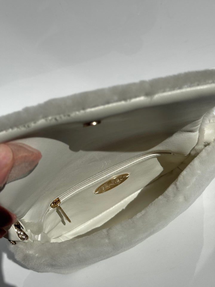 Chanel Shearling & Strass Flap Bag White Shearling with Gold Hardware 2020