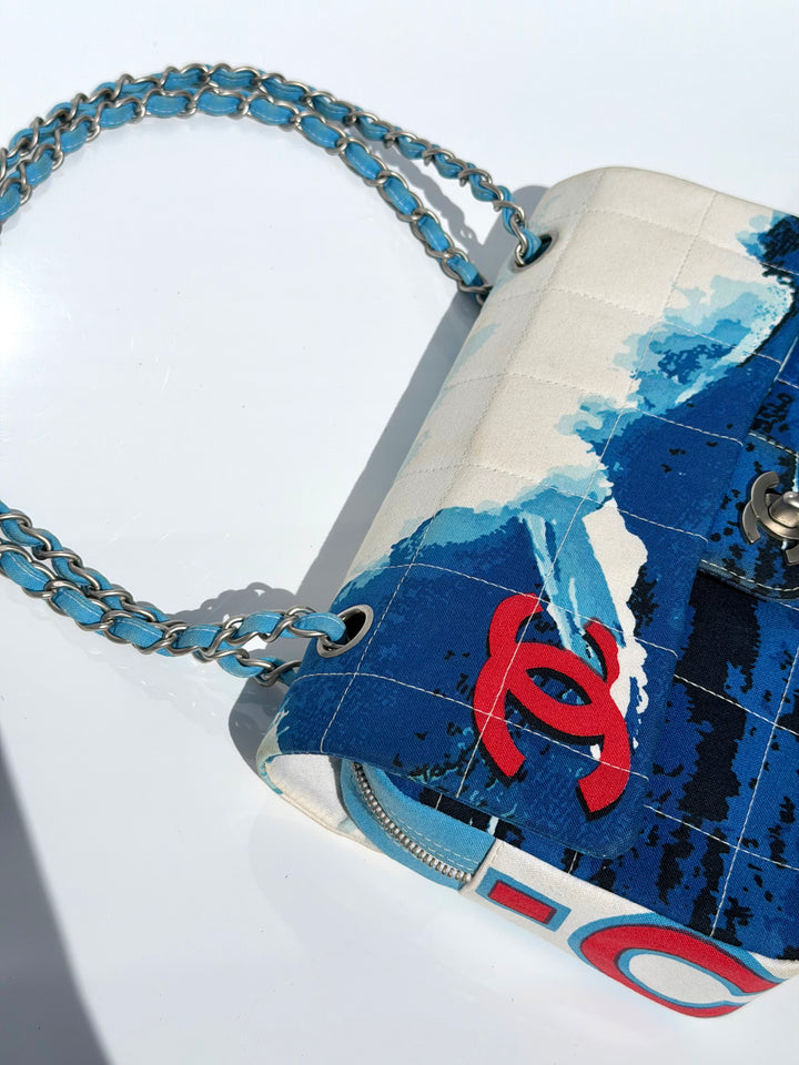 Chanel Surf Line Choco Bar Flap Blue Canvas Silver Hardware 2002 (Copy)