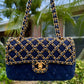 Chanel 2020 Small Woven Chain Blue Tweed Classic Flap