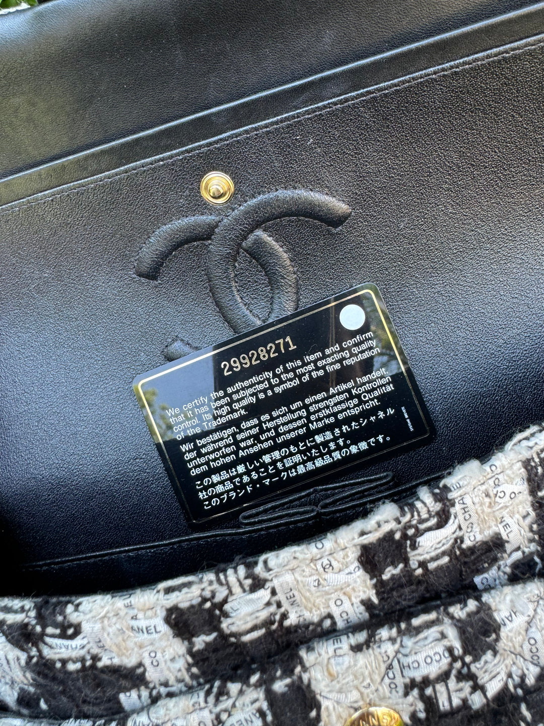Chanel Ecru Medium Houndstooth Tweed Flap Bag