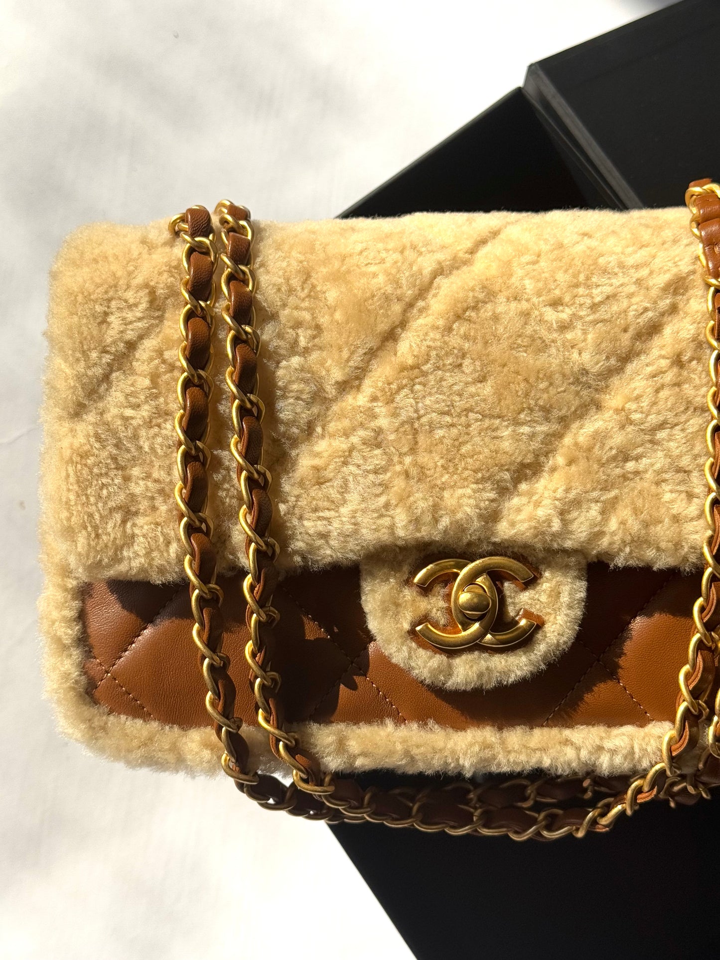 Chanel 24K Brown Shearling Medium Flap Bag