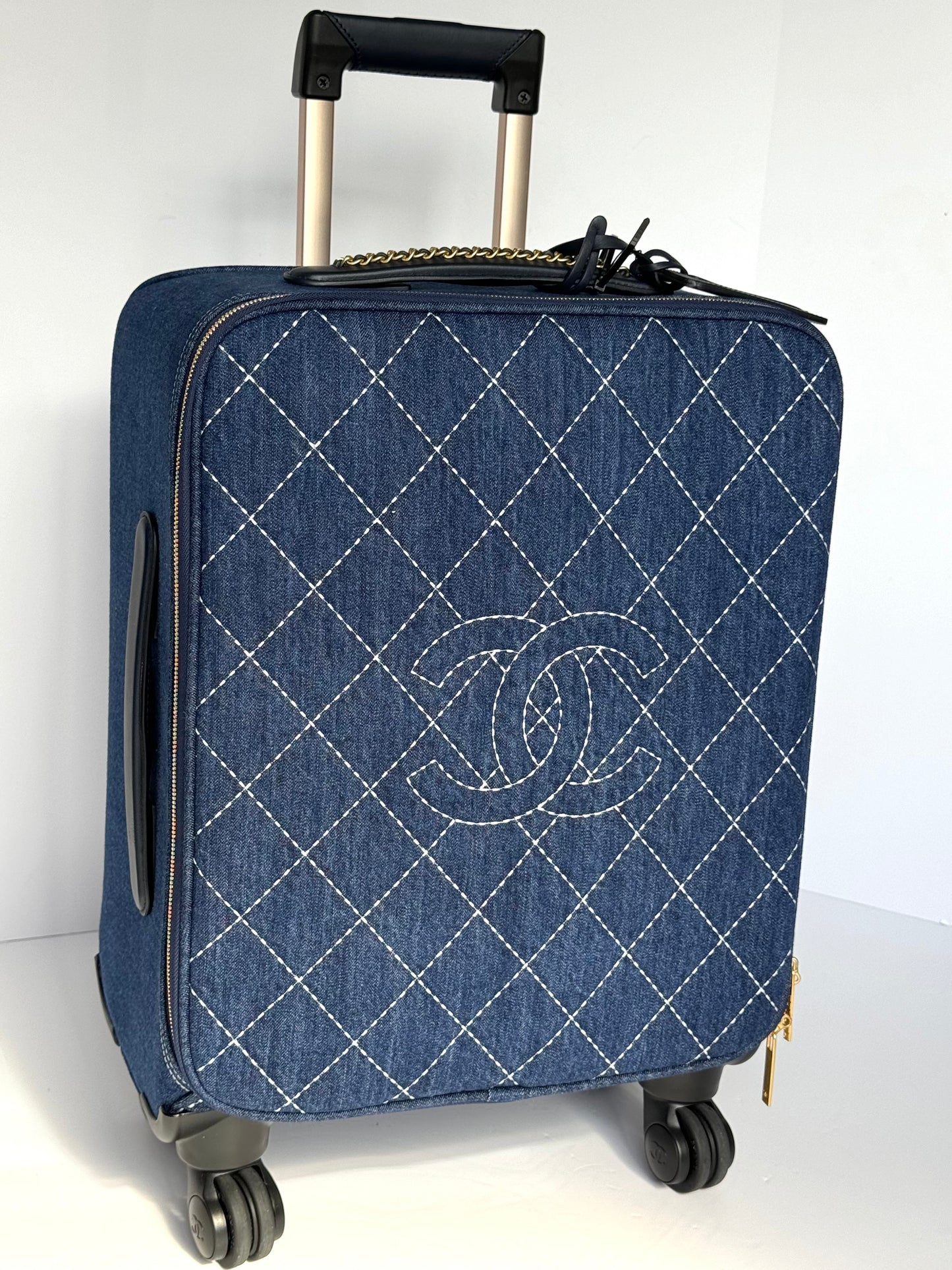 Chanel 20C Blue Quilted Denim & Leather Trolly