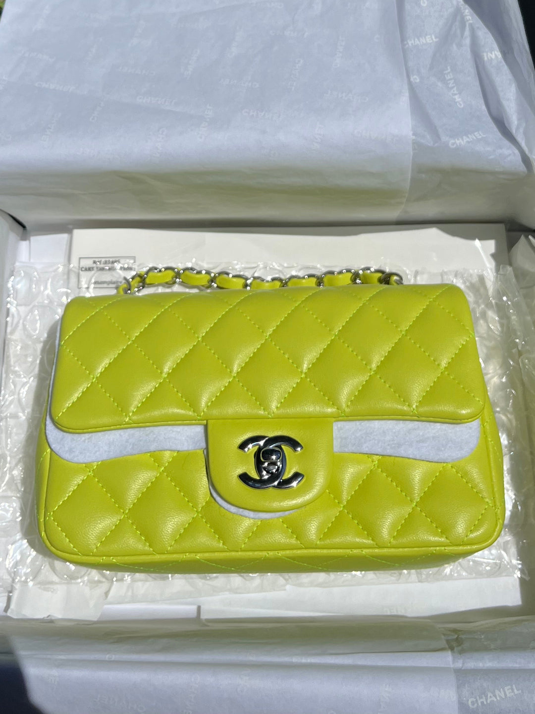 Chanel 21S Mini Classic Flap Lambskin Yellow Silver Hardware