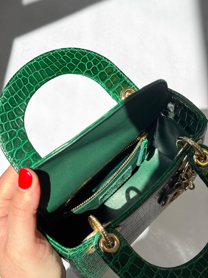 Lady Dior Emerald Crocodile Mini Top Handle