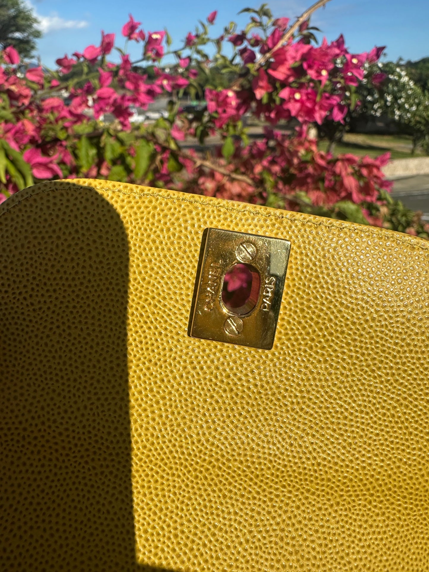 Chanel Vintage Medium Yellow Caviar Kelly Top Handle