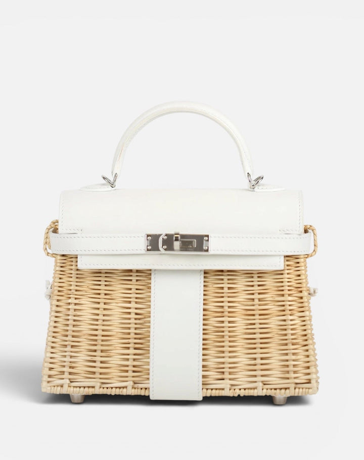 Hermès Mini Kelly Picnic Wicker New White Palladium Hardware 2023