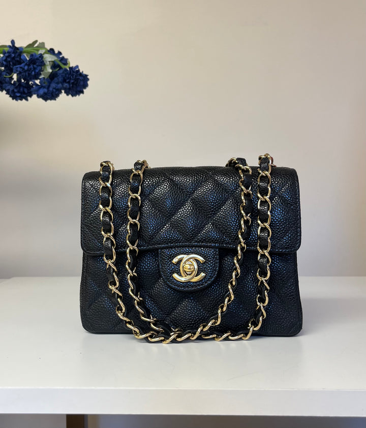 Chanel Black Caviar Vintage Mini Square Flap Bag