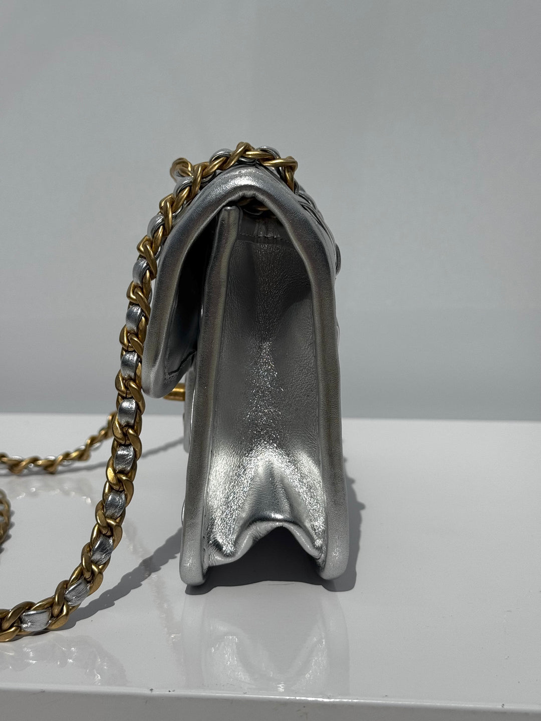 Chanel Silver Metallic Mini Braided Calfskin Flap Bag