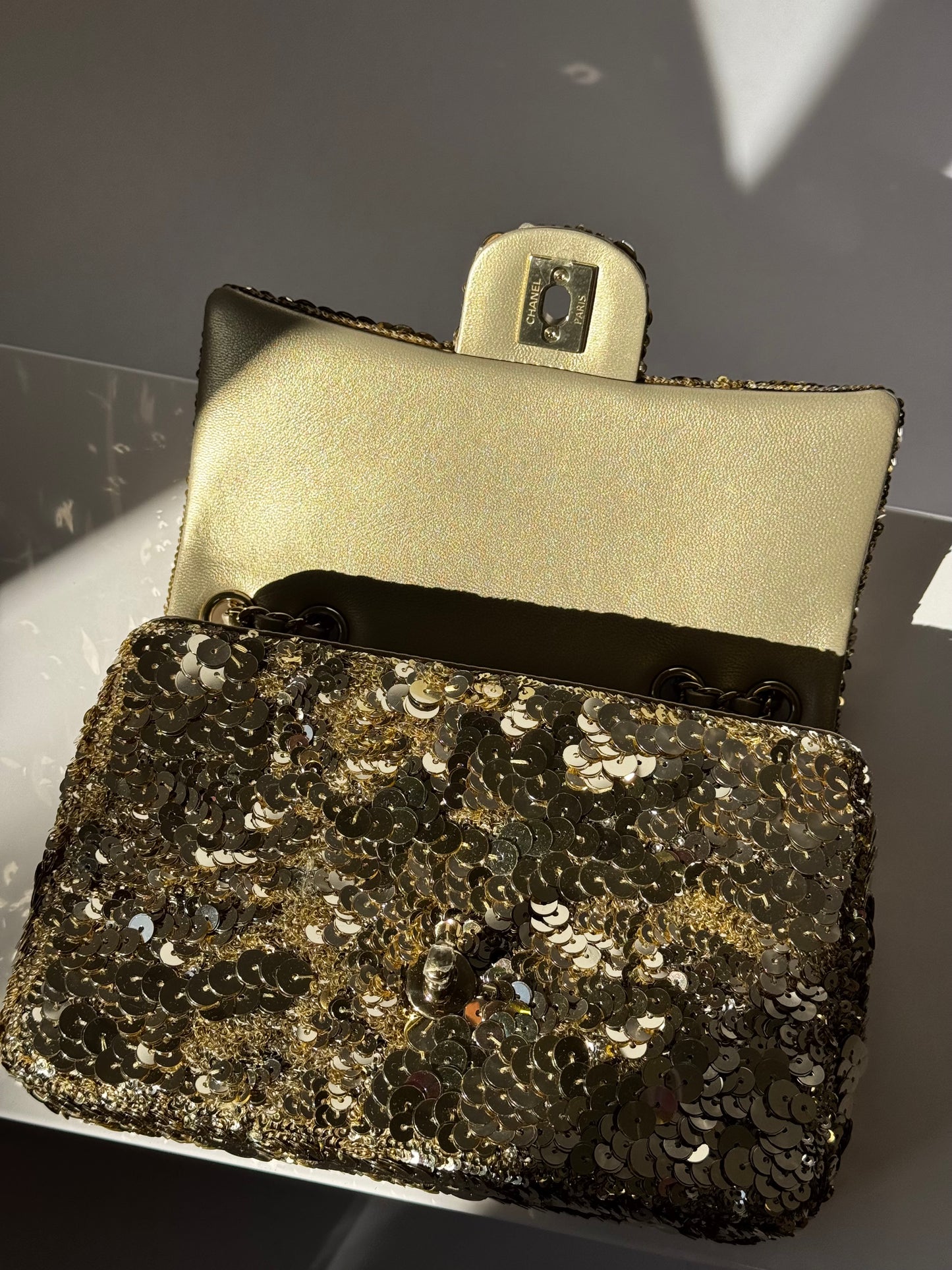 Chanel Cruise 2024/25 Gold Sequins Mini Flap Bag