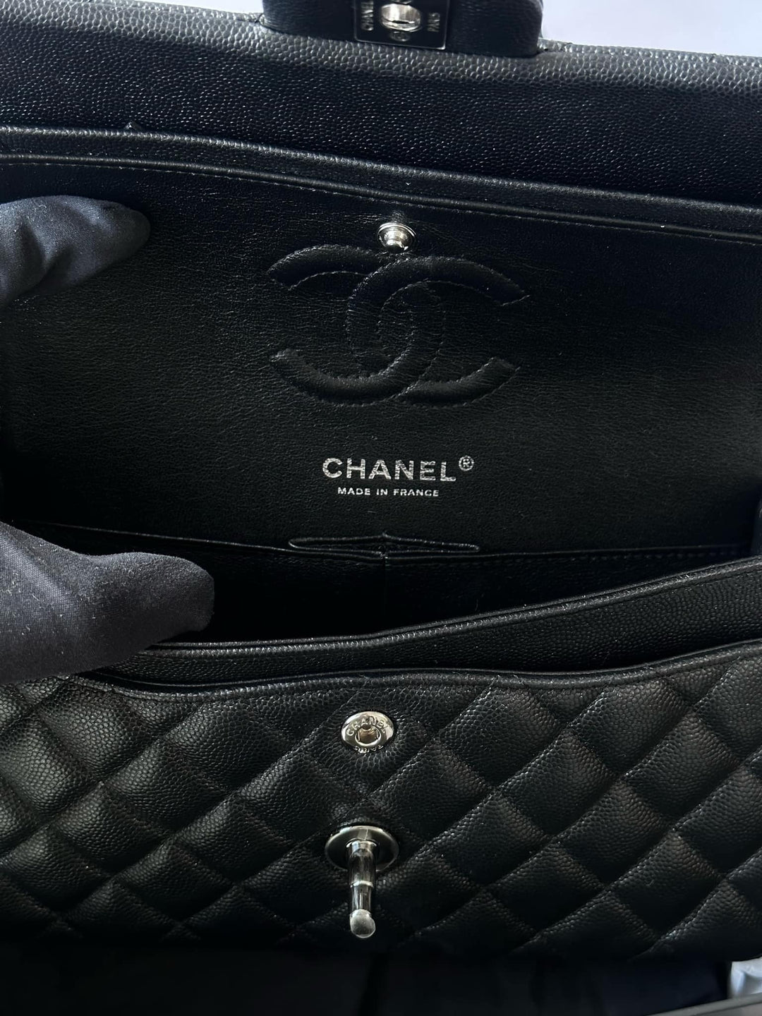 Chanel 18C Small Black Caviar Iridescent Classic Flap Bag + RHW