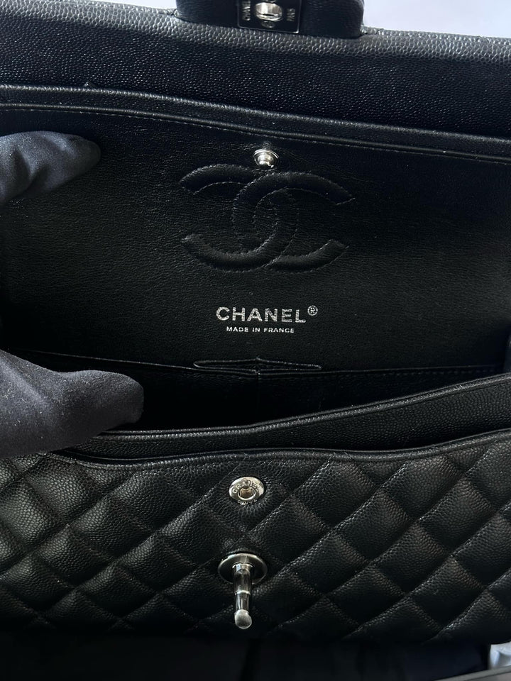 Chanel 18C Small Black Caviar Iridescent Classic Flap Bag + RHW