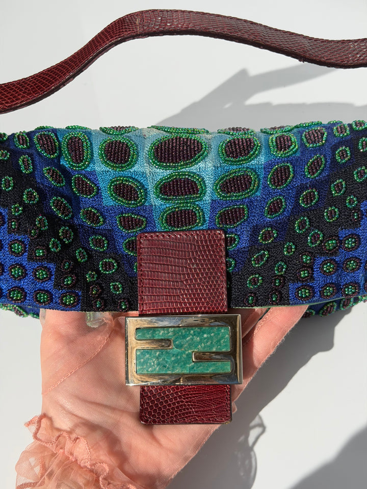 Fendi Victor Vasarely Beaded Baguette Python Trim Silver Hardware 2001