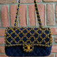 Chanel 2020 Small Woven Chain Blue Tweed Classic Flap