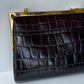 Celine Croc Embossed Brown Shoulder Clutch Bag
