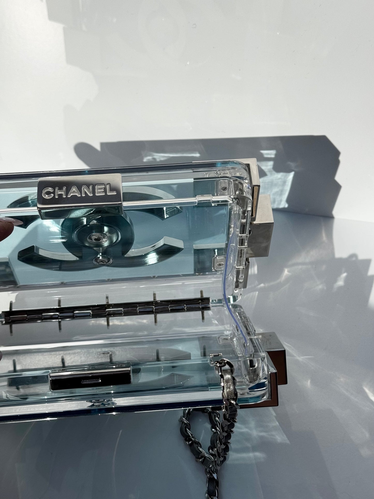 Chanel Plexiglass Blue & Silver Barcode Lego Minaudiere