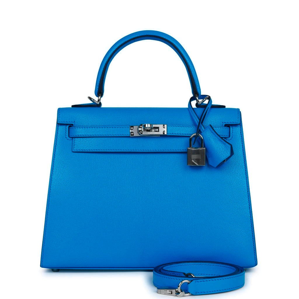 Hermes Bleu Frida Chèvre Kelly 25 Sellier