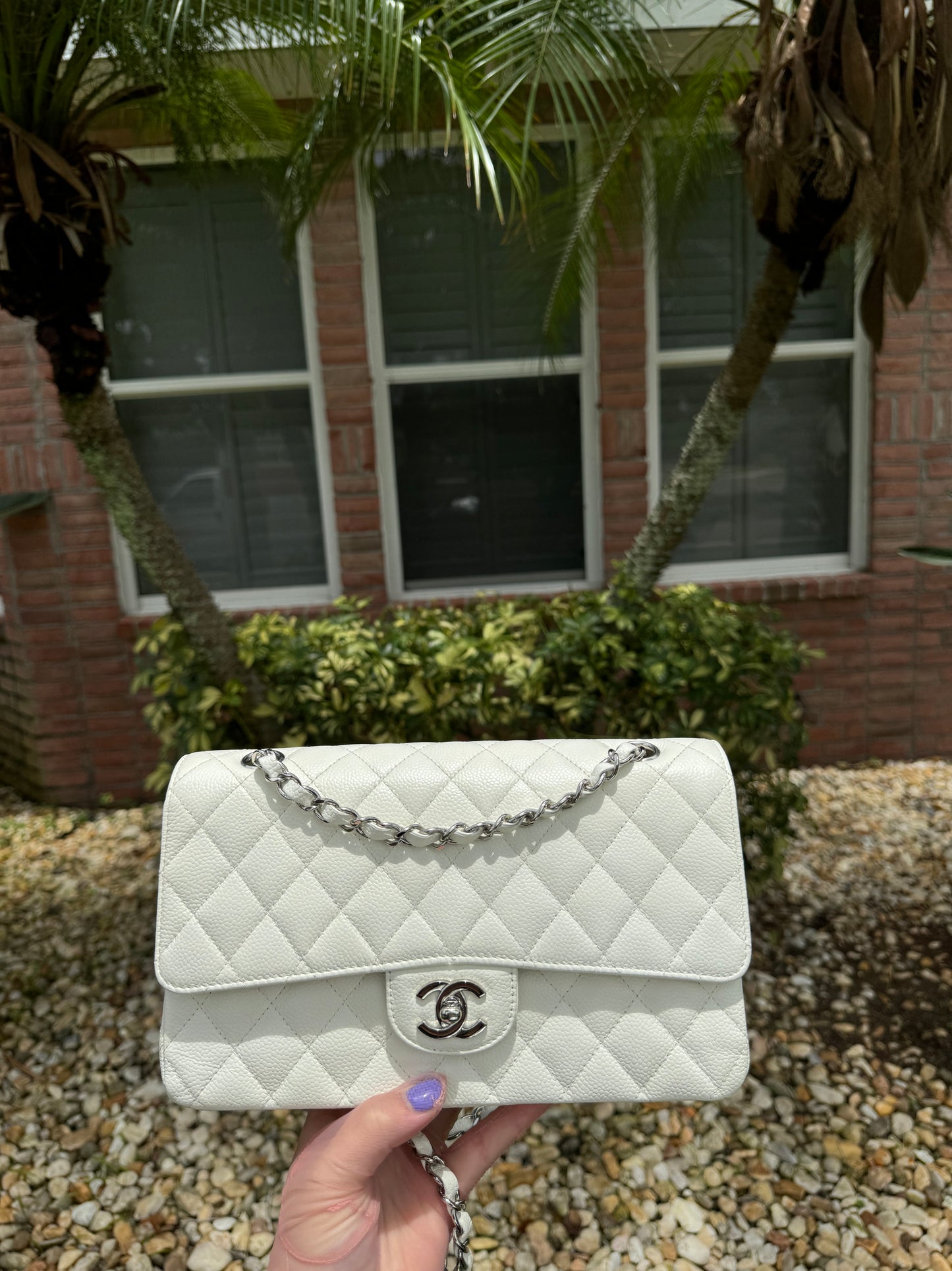 Chanel Medium White Classic Caviar Flap Bag